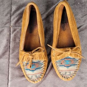Minnetonka Women's El Paso II 472K Suede Low Top Brown Moccasin Shoes Size US 6